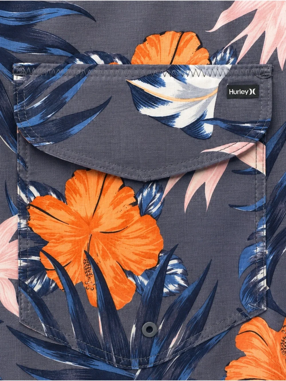 Hurley Men’s Large Hybrid Volley Swim Shorts Blue Orange Tropical Hibiscus